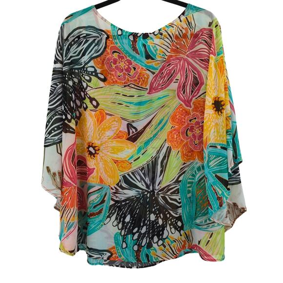 Chicos Top Women Large Sheer Floral Boho Beach Resortwear Vacation Cover Up - Picture 8 of 9